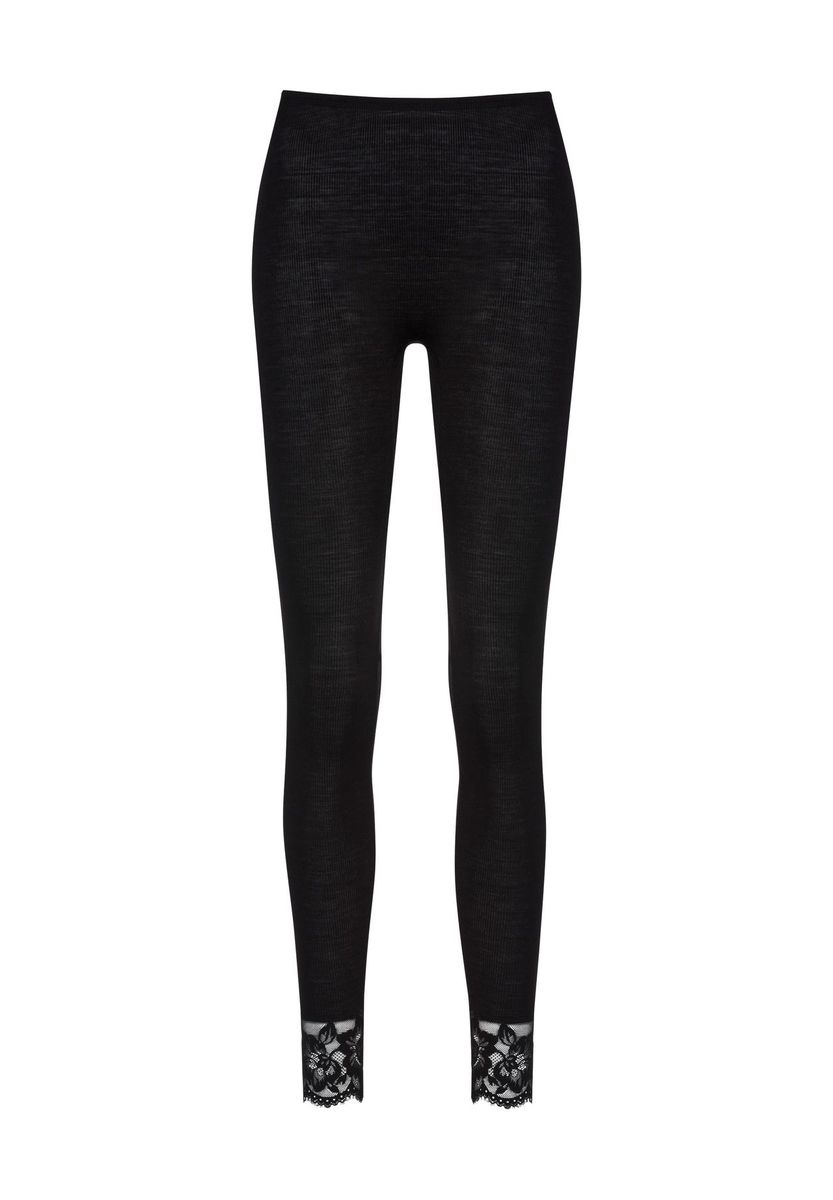Woll-Seiden-Leggings mit Spitze