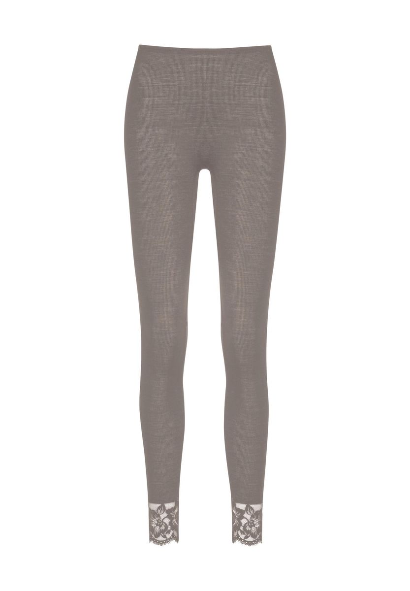Gerippte Woll-Seiden-Leggings mit Spitze