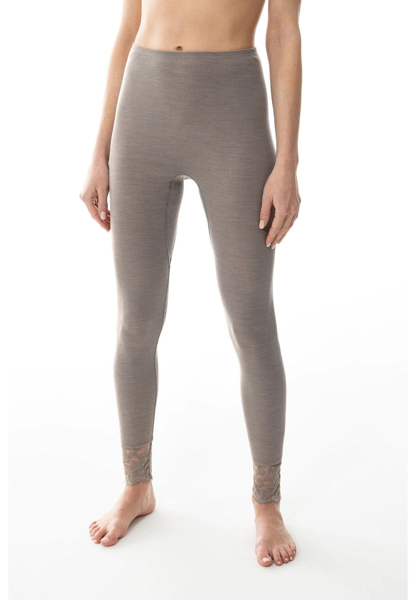 Gerippte Woll-Seiden-Leggings mit Spitze