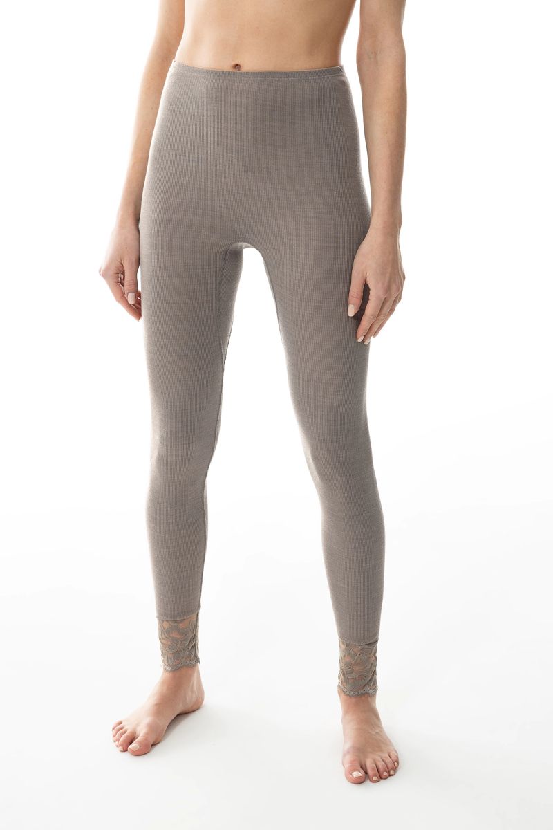 Gerippte Woll-Seiden-Leggings mit Spitze