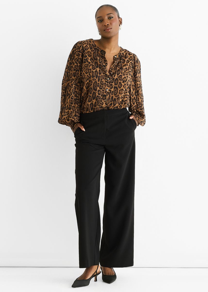 Plissierte Chiffon-Bluse mit Leopardenmuster
