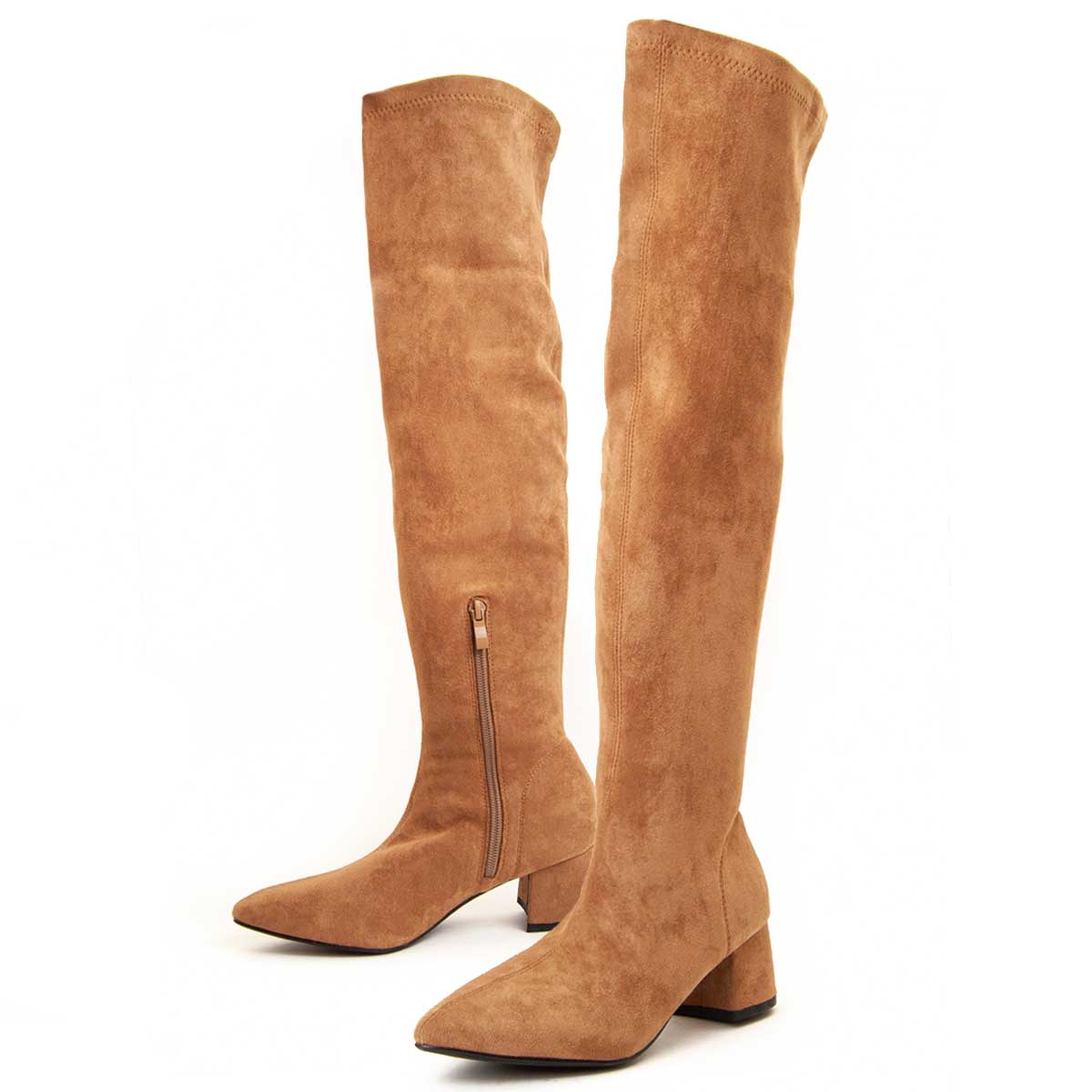 Overknee-Stiefel mit Blockabsatz in Wildlederoptik