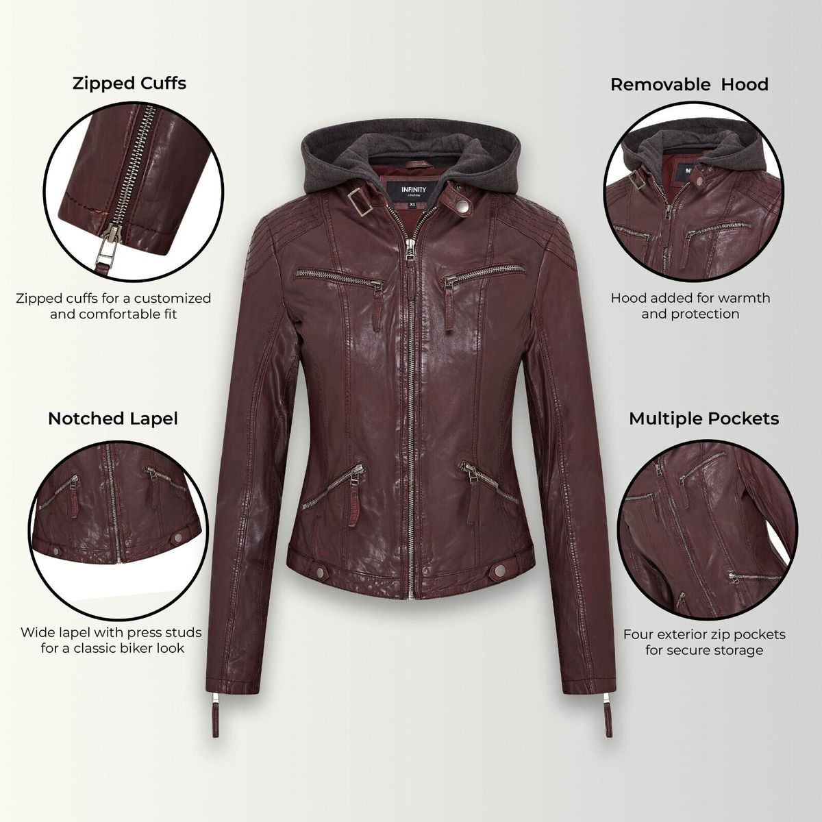 Klassische Bikerjacke mit Kapuze