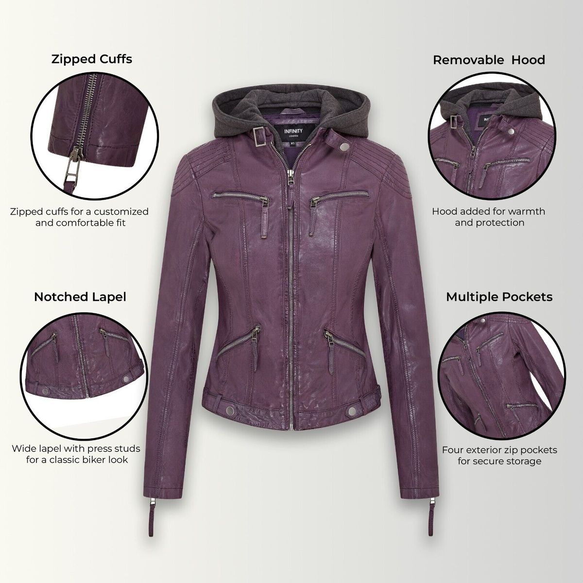 Klassische Bikerjacke mit Kapuze
