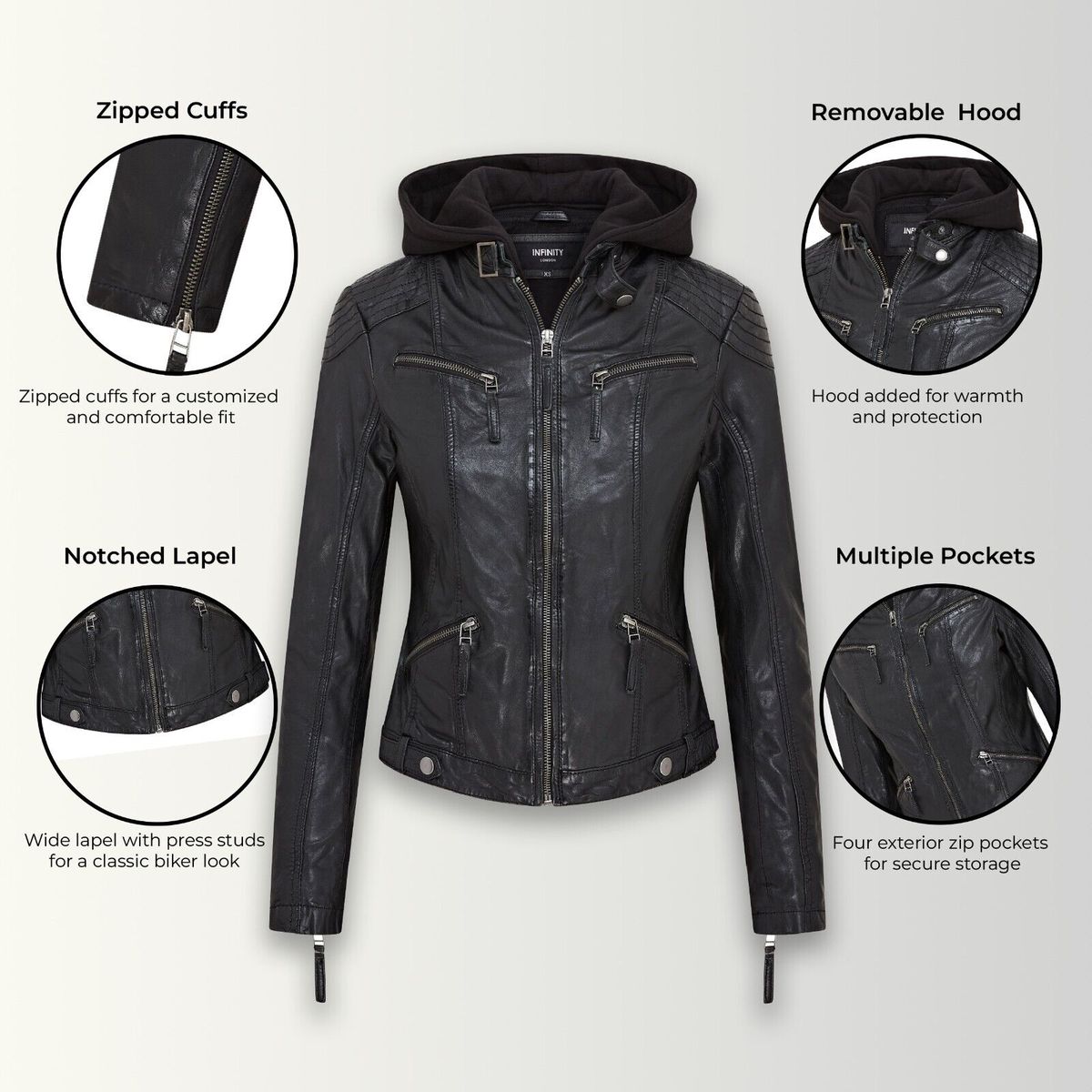 Klassische Bikerjacke mit Kapuze