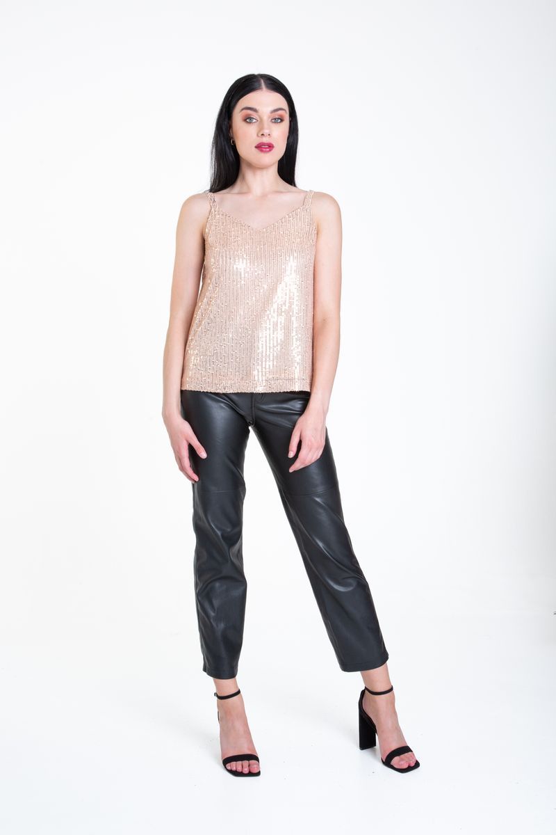 Glitzerndes Pailletten-Top mit V-Ausschnitt