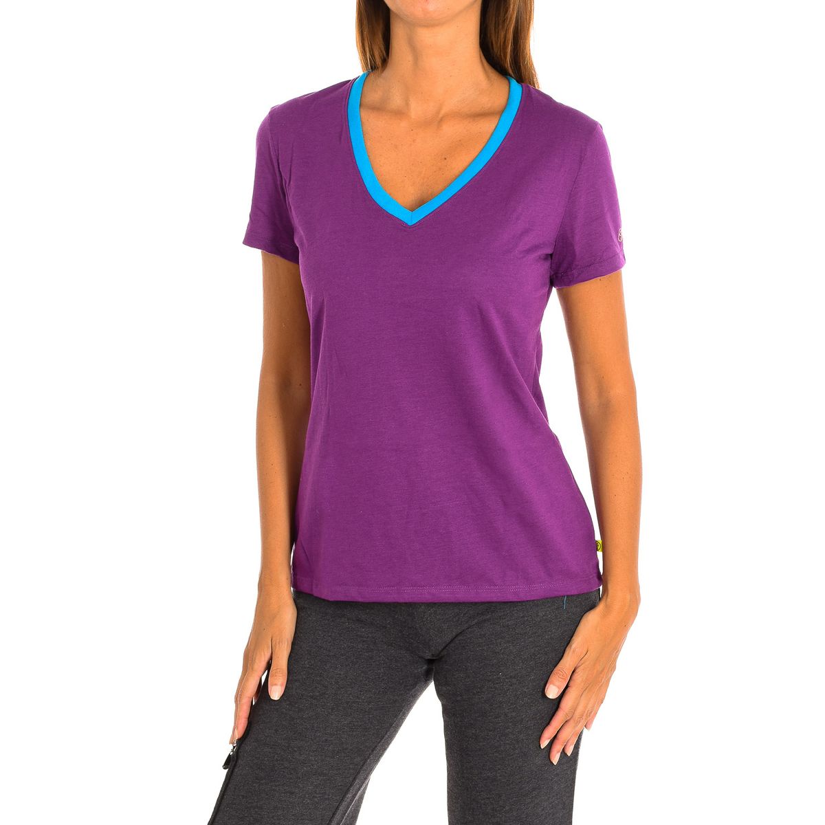 V-Ausschnitt Sport-T-Shirt mit Kontrastbesatz