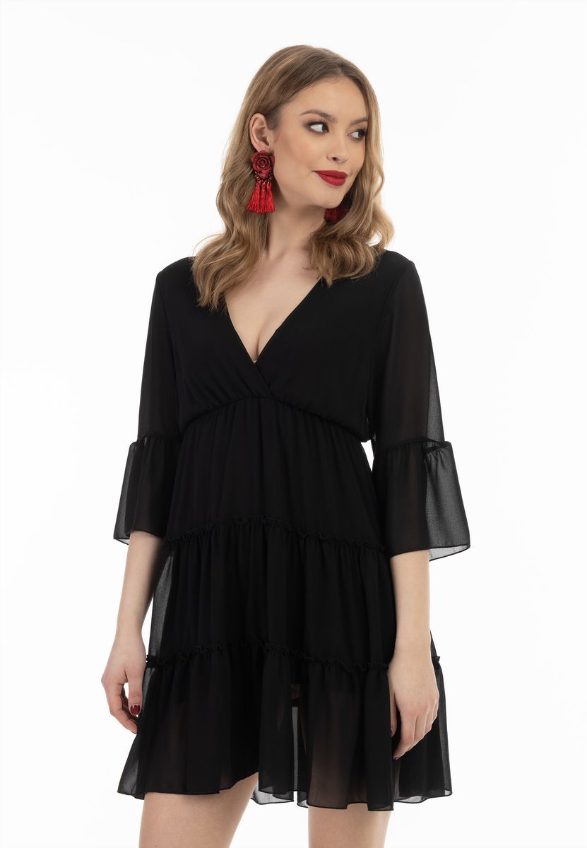 Gestuftes Chiffon-Minikleid mit Volants