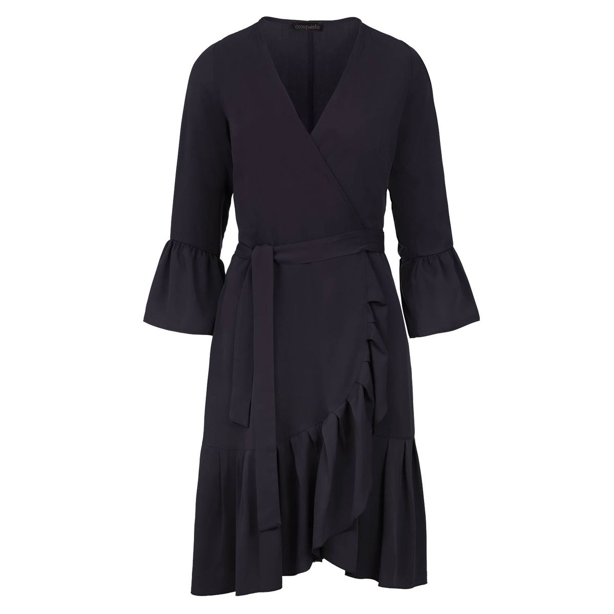 Wickel-Midikleid mit Rüschen und Glockenärmeln