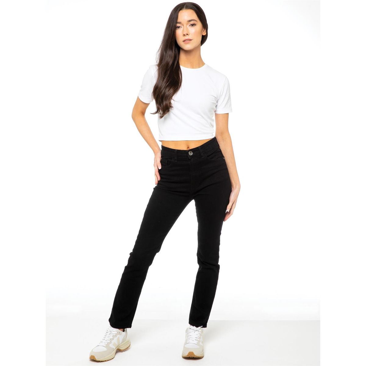 Klassische High-Waist-Jeans mit geradem Bein