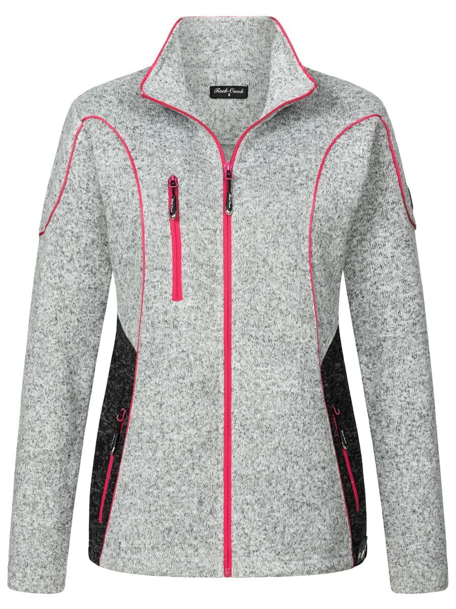 Melange-Fleecejacke mit kontrastfarbenen Paspeln