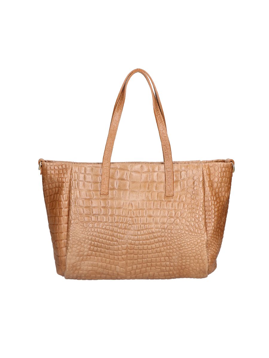 Leder-Shopper mit Krokodilprägung