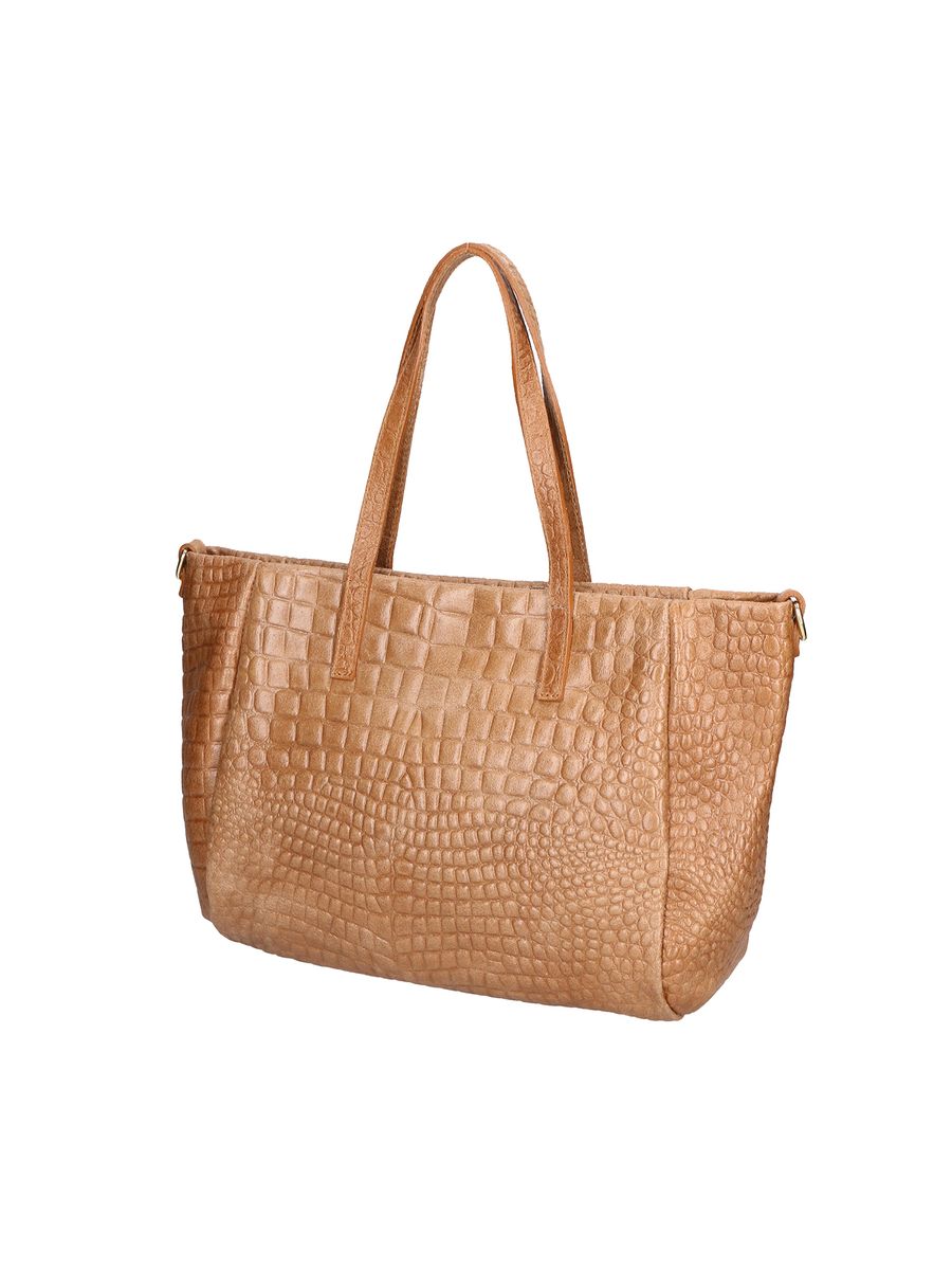 Leder-Shopper mit Krokodilprägung