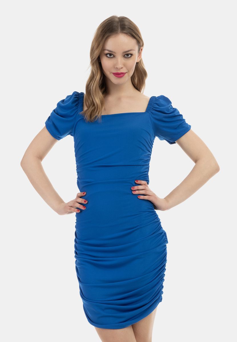 Drapiertes Minikleid mit Puffärmeln