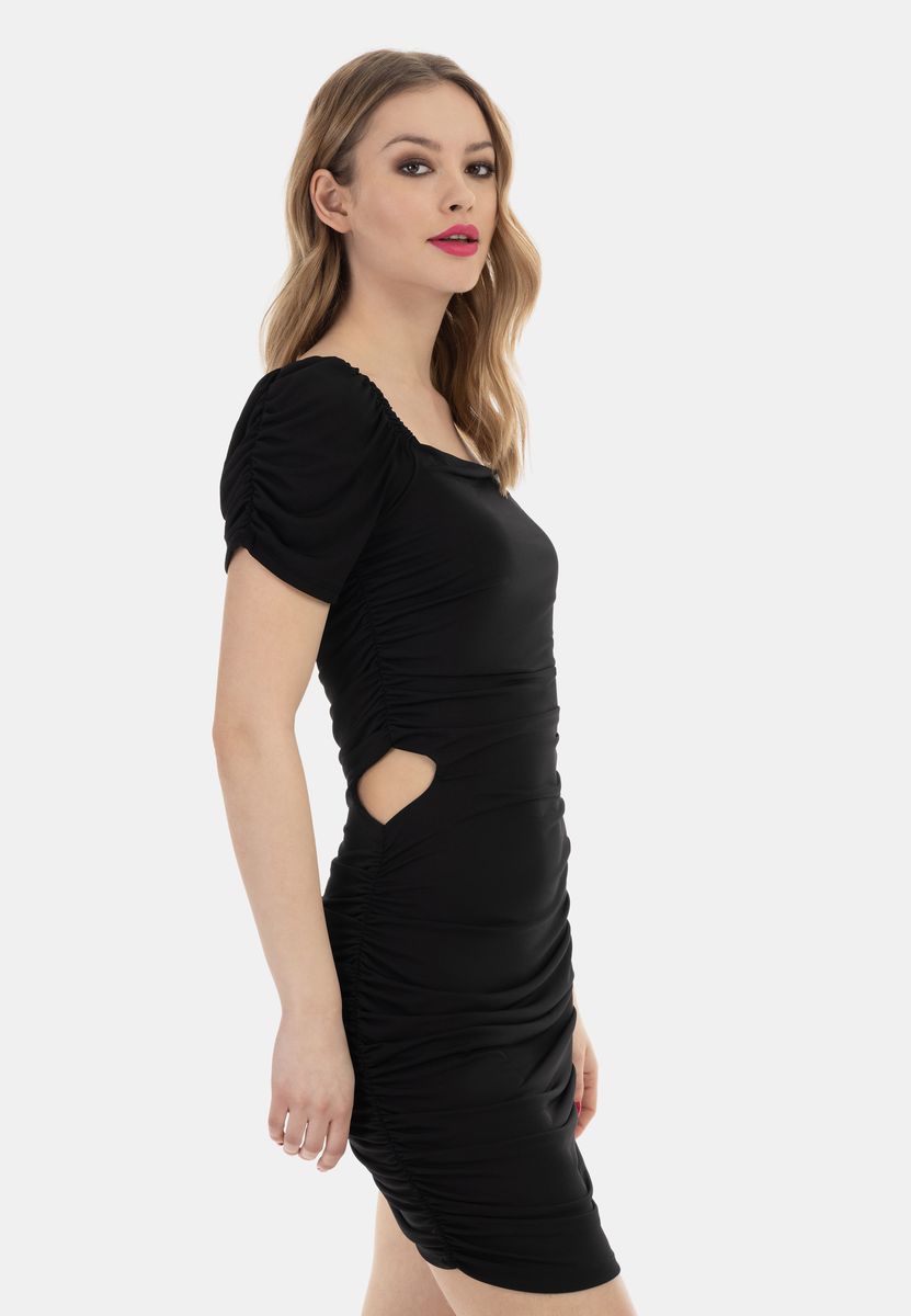 Drapiertes Minikleid mit Puffärmeln