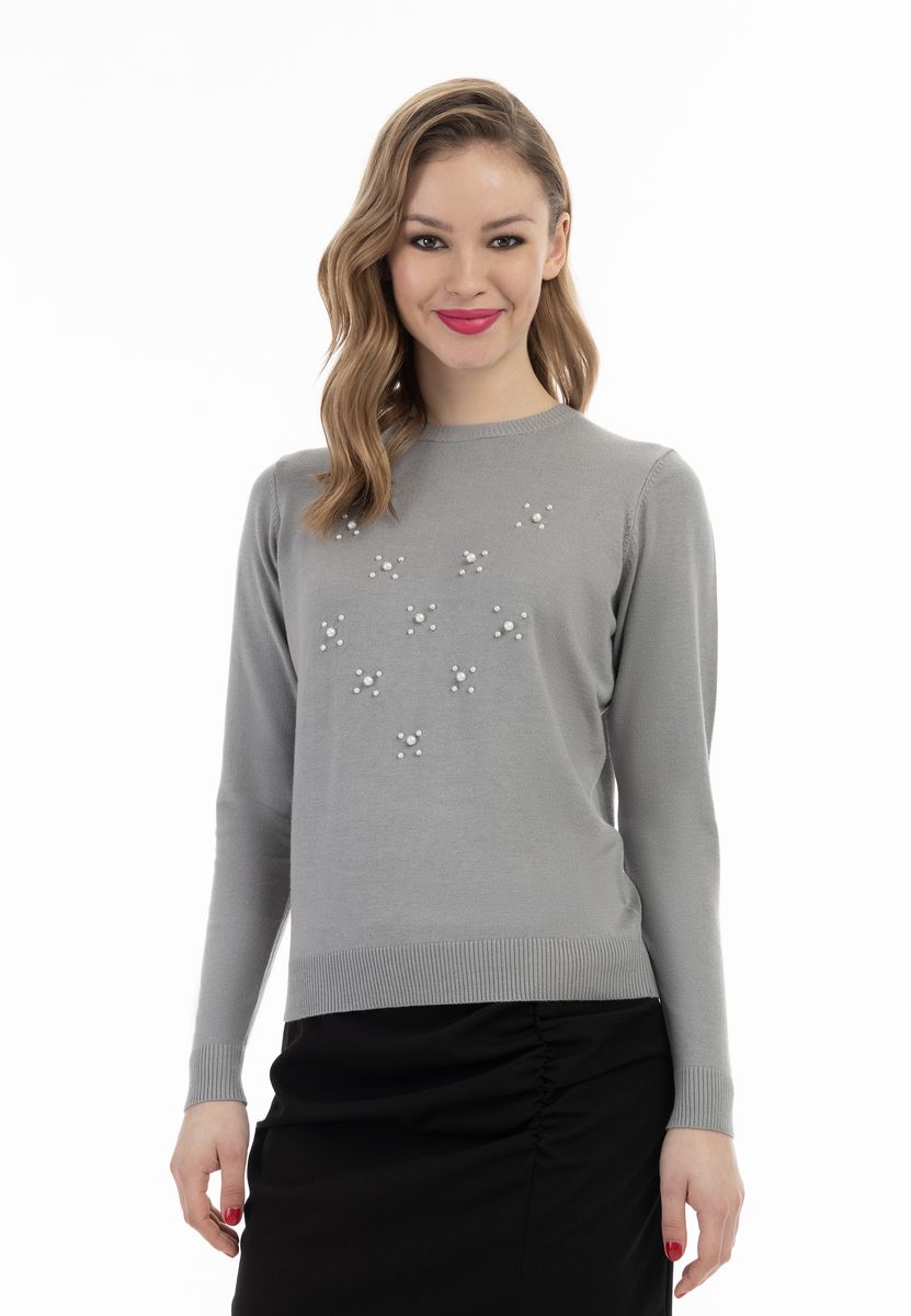 Feinstrickpullover mit Perlenverzierung