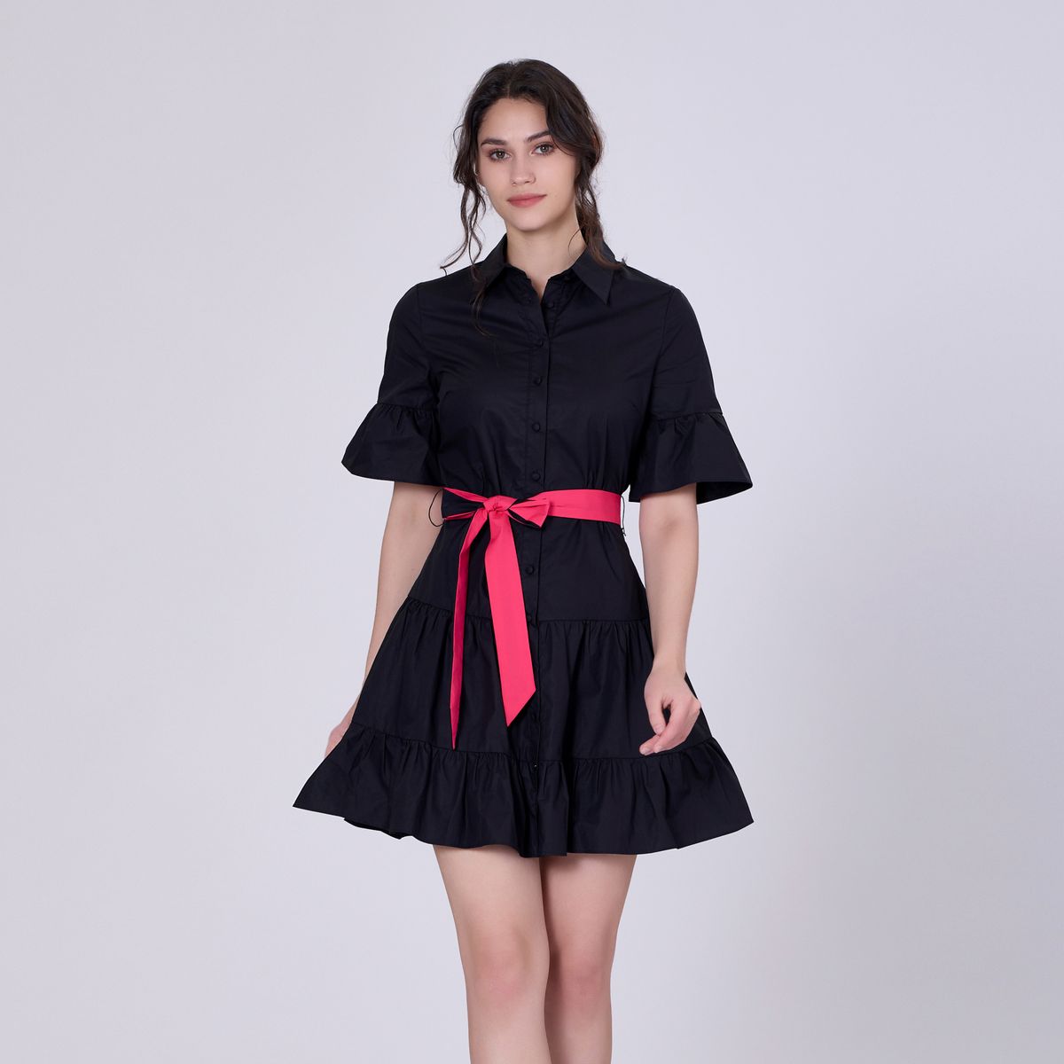 Gestuftes Rüschen-Hemdkleid aus Baumwolle