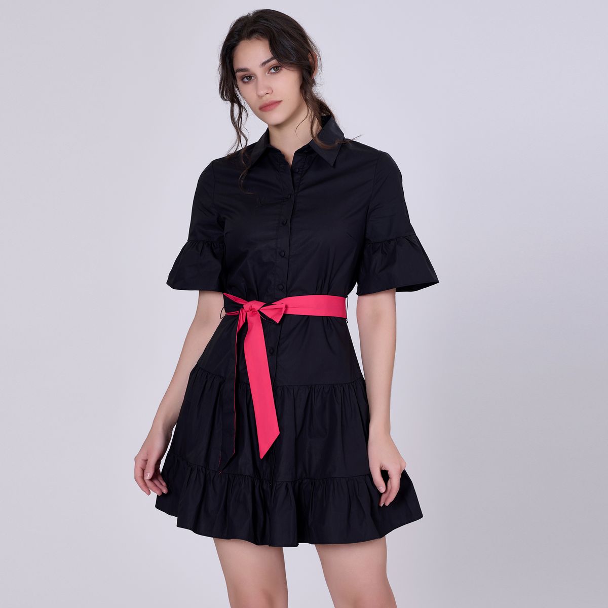 Gestuftes Rüschen-Hemdkleid aus Baumwolle