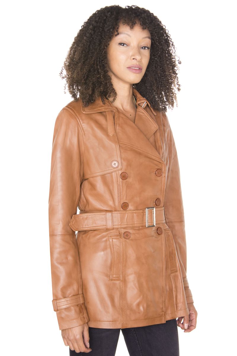 Klassischer zweireihiger Nappaleder-Trenchcoat