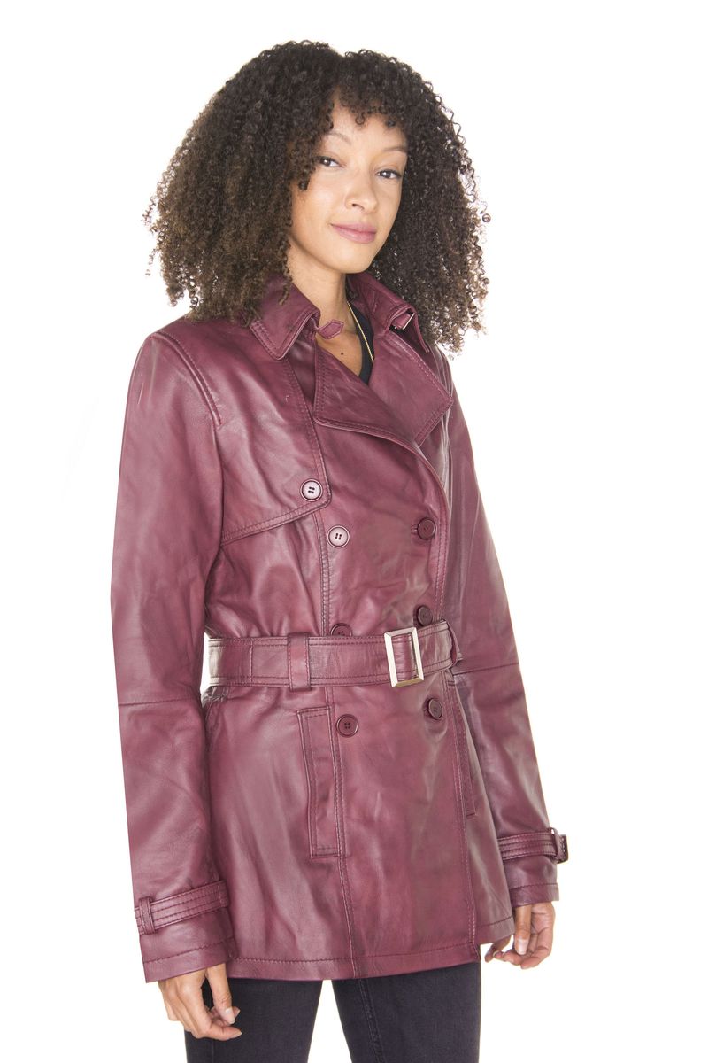 Klassischer zweireihiger Nappaleder-Trenchcoat