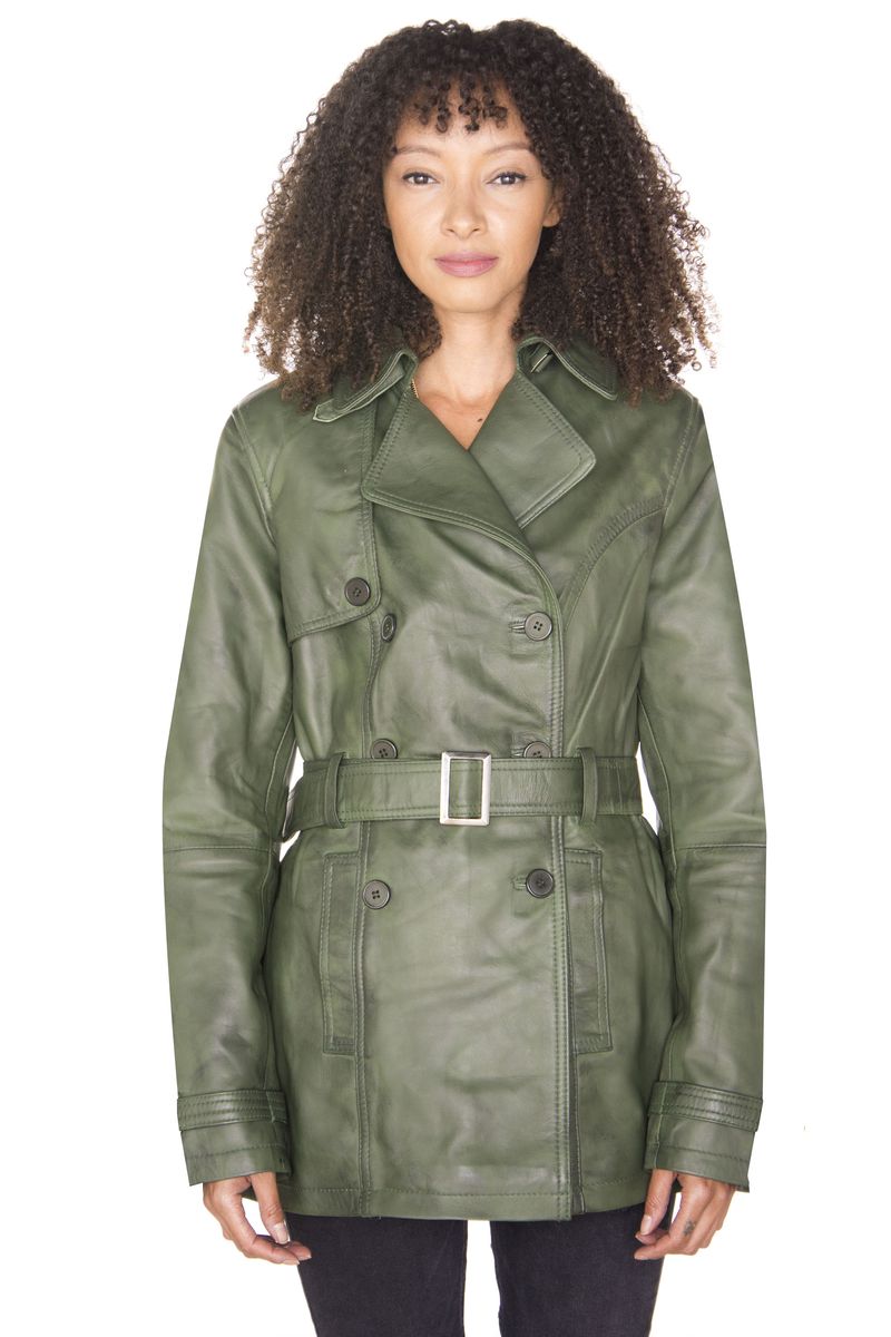Klassischer zweireihiger Nappaleder-Trenchcoat