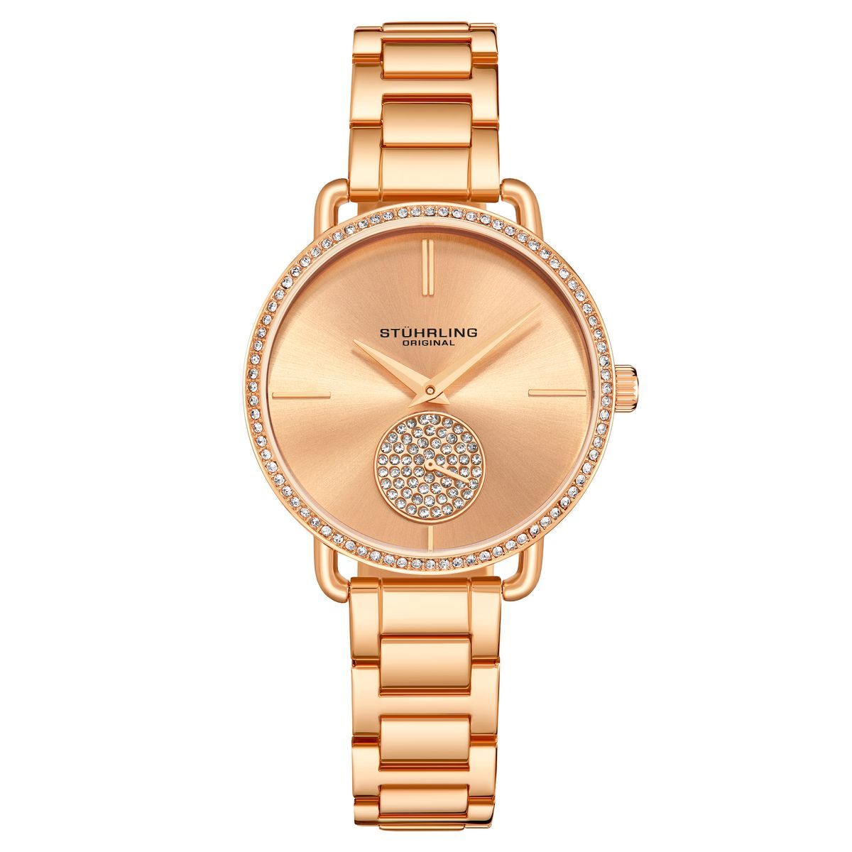 Armbanduhr in Roségold mit Kristalllünette