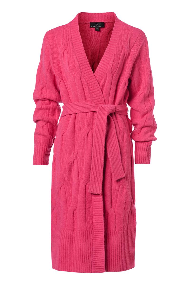 Langer Zopfstrick-Cardigan mit Gürtel