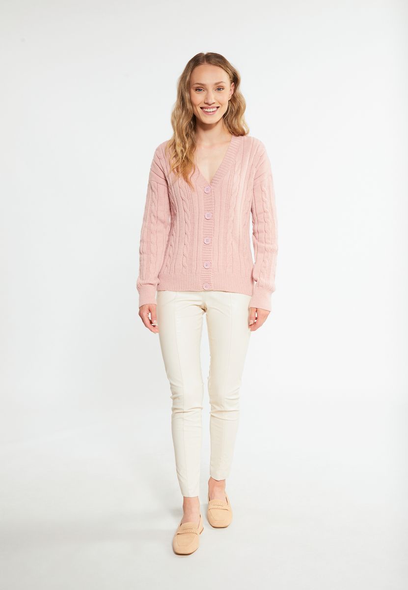 Eleganter Zopfstrick-Cardigan mit V-Ausschnitt