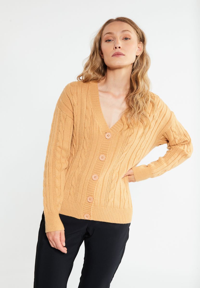 Eleganter Zopfstrick-Cardigan mit V-Ausschnitt