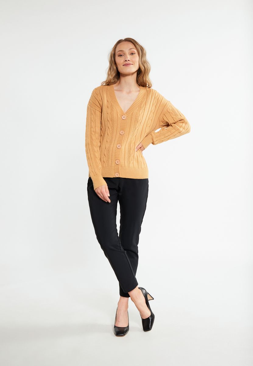 Eleganter Zopfstrick-Cardigan mit V-Ausschnitt