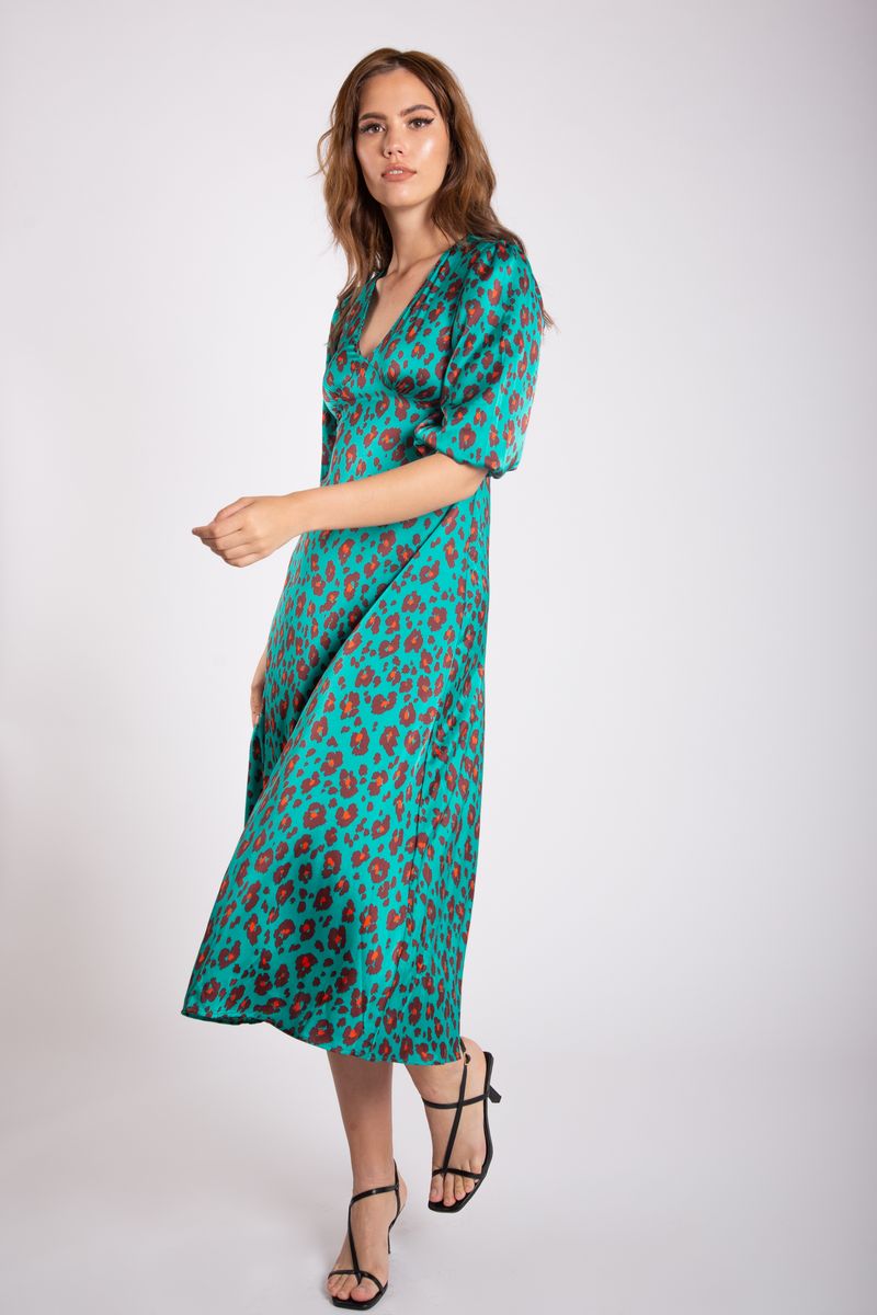 Midi-Kleid mit Leopardenmuster und V-Ausschnitt