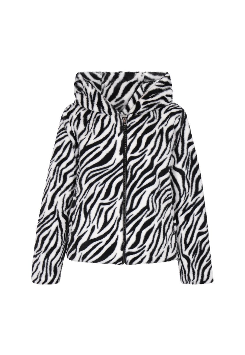 Kapuzenjacke aus Kunstfell mit Zebramuster