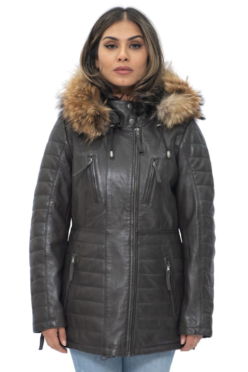 Gesteppter Nappa-Lederparka mit Fellbesatz
