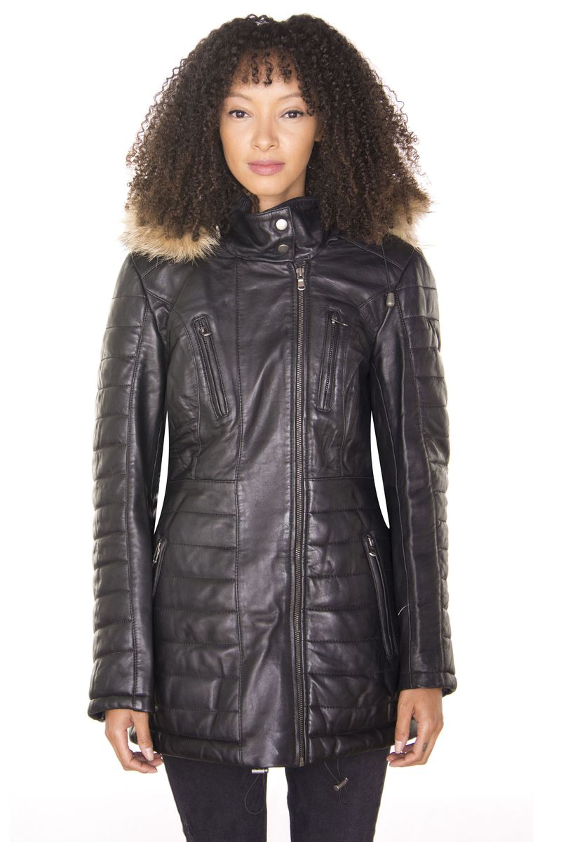 Gesteppter Nappa-Lederparka mit Fellbesatz