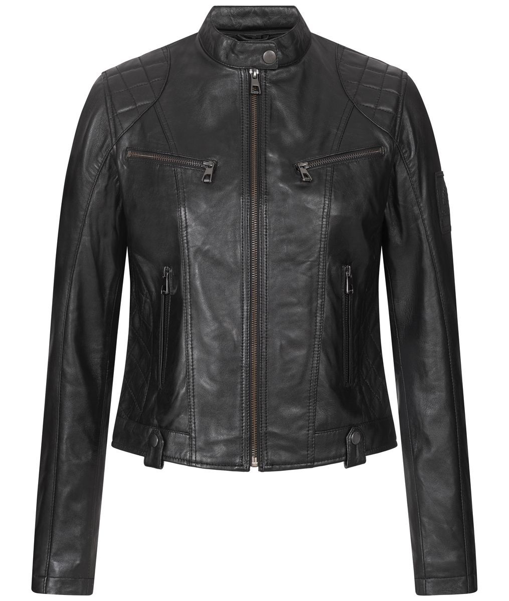 Moto-Lederjacke mit gesteppten Schultern