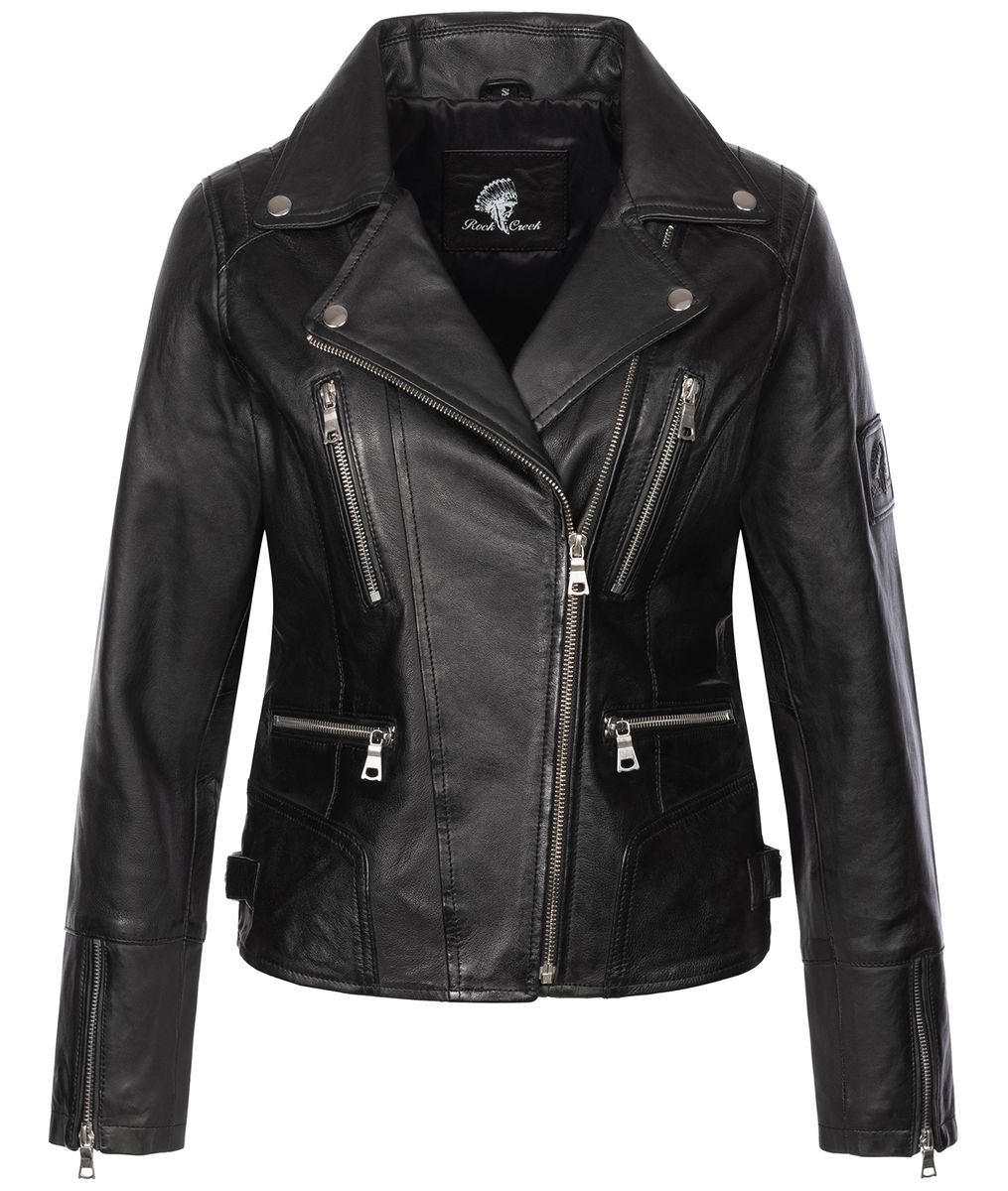 Moto-Lederjacke mit gesteppten Schultern
