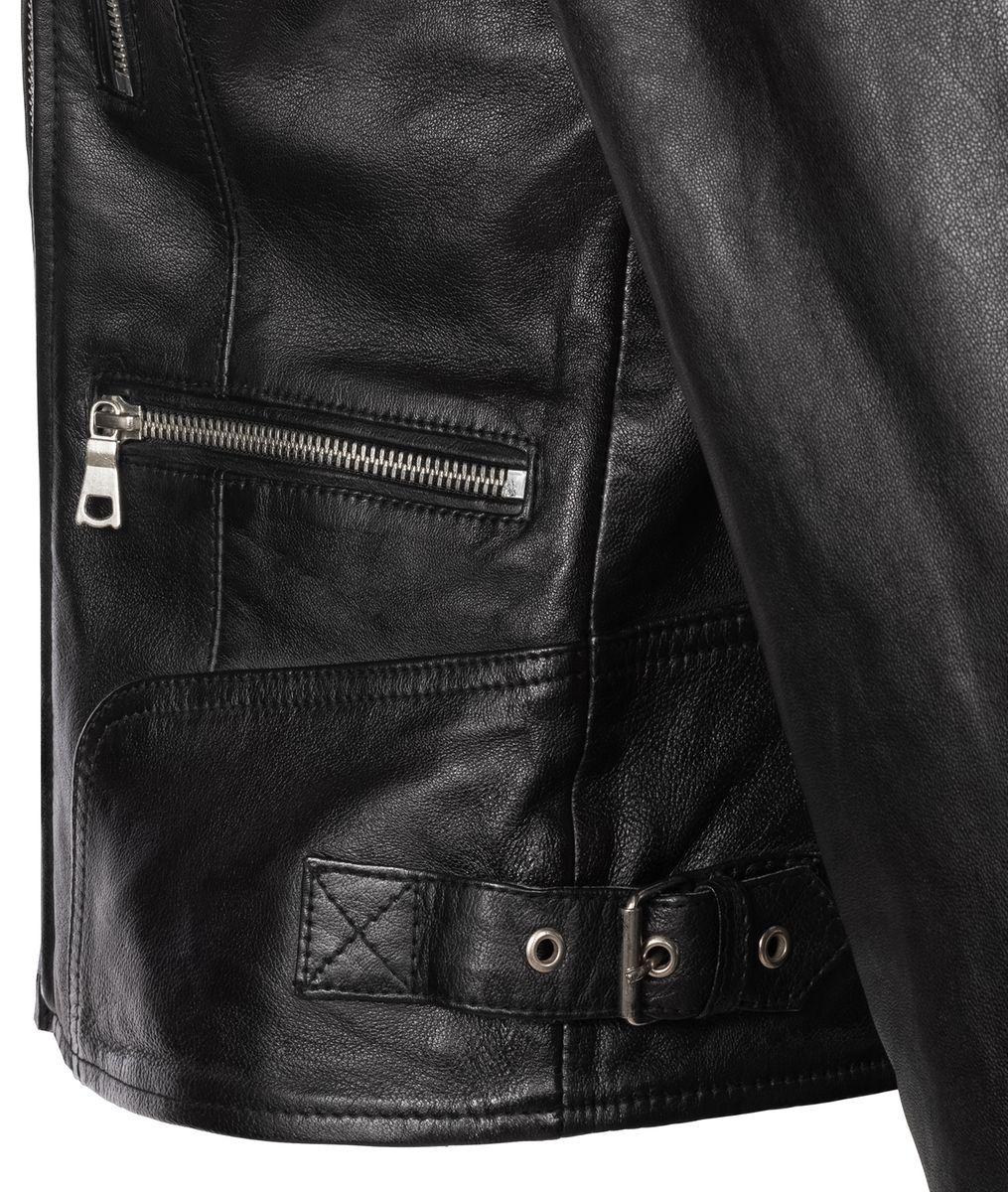 Moto-Lederjacke mit gesteppten Schultern