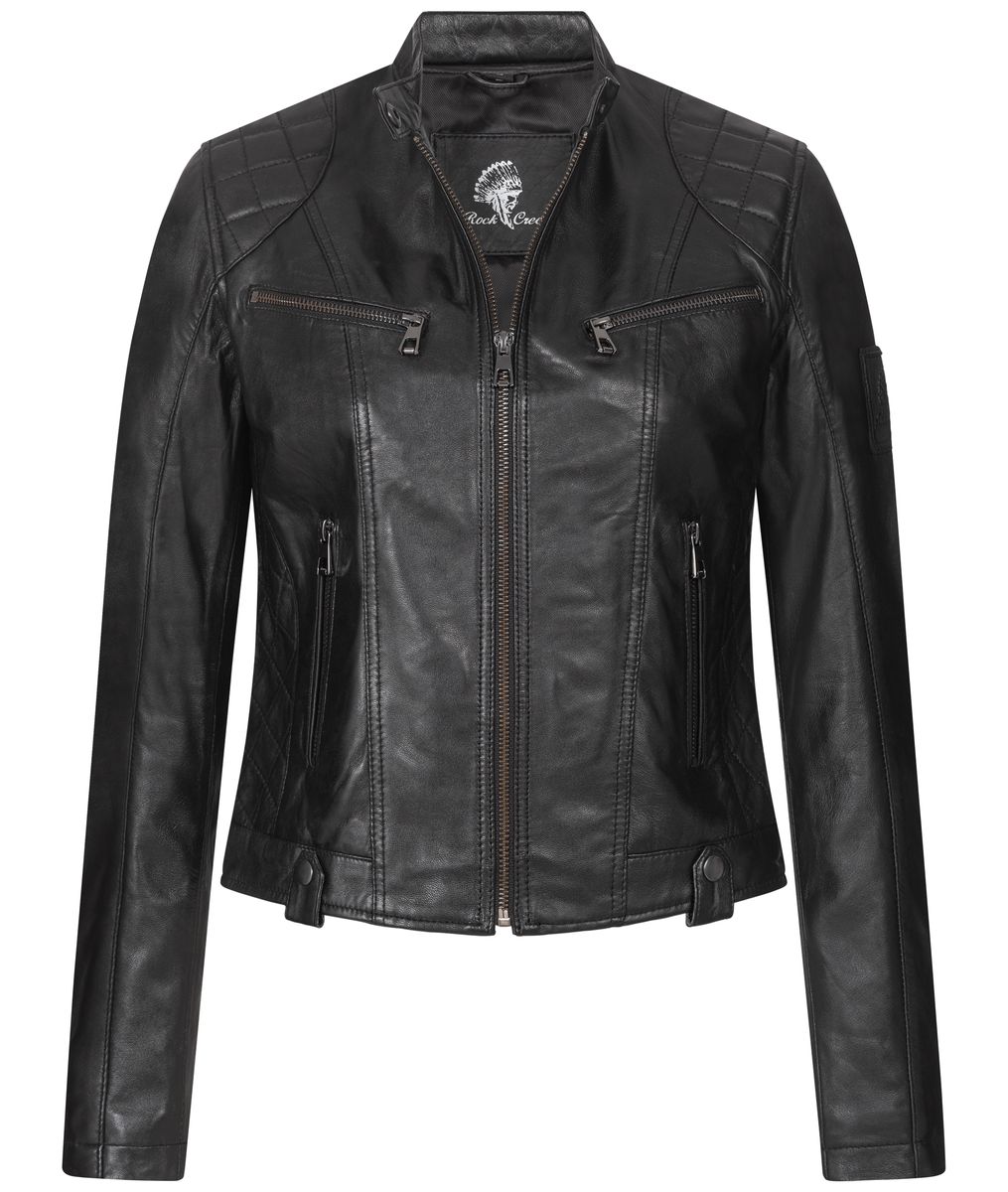 Moto-Lederjacke mit gesteppten Schultern