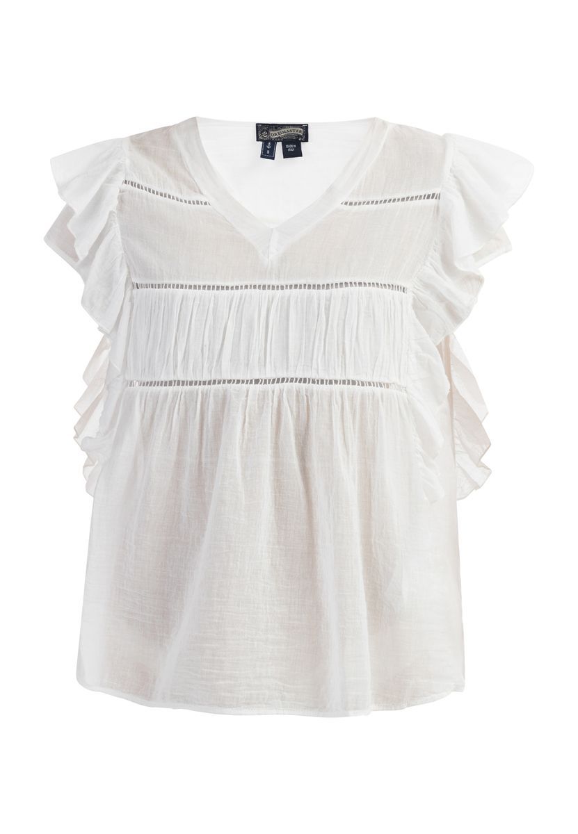 Baumwollbluse mit Rüschen und Lochstickerei