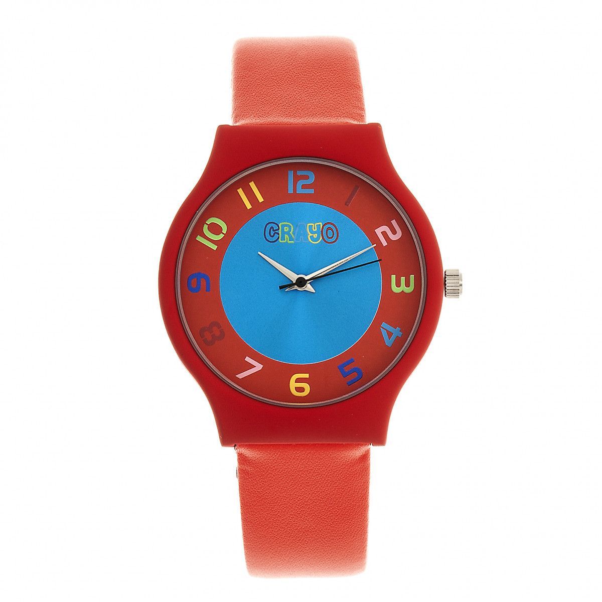 Farbenfrohe Analoguhr mit Kunstlederarmband