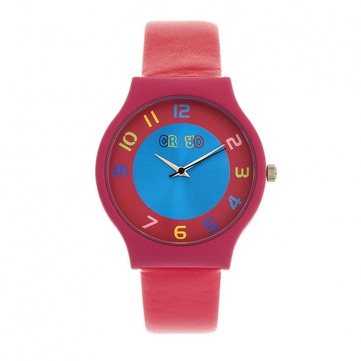 Farbenfrohe Analoguhr mit Kunstlederarmband