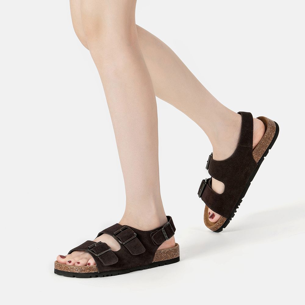 Wildleder-Sandalen mit Fersenriemen und Schnallen