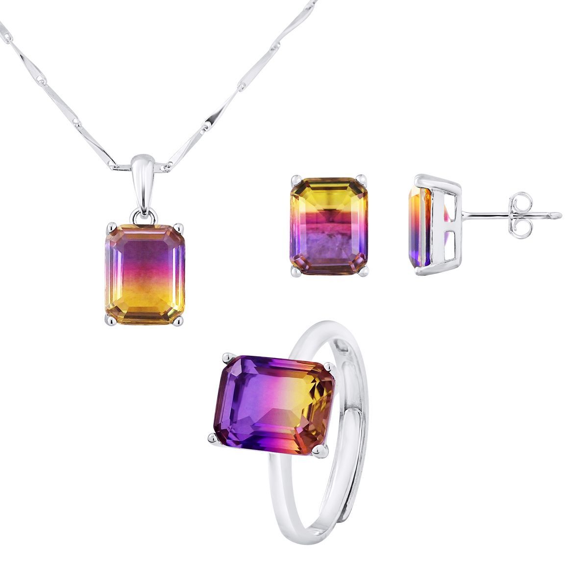Geometrisches Bicolor Kristall-Schmuckset