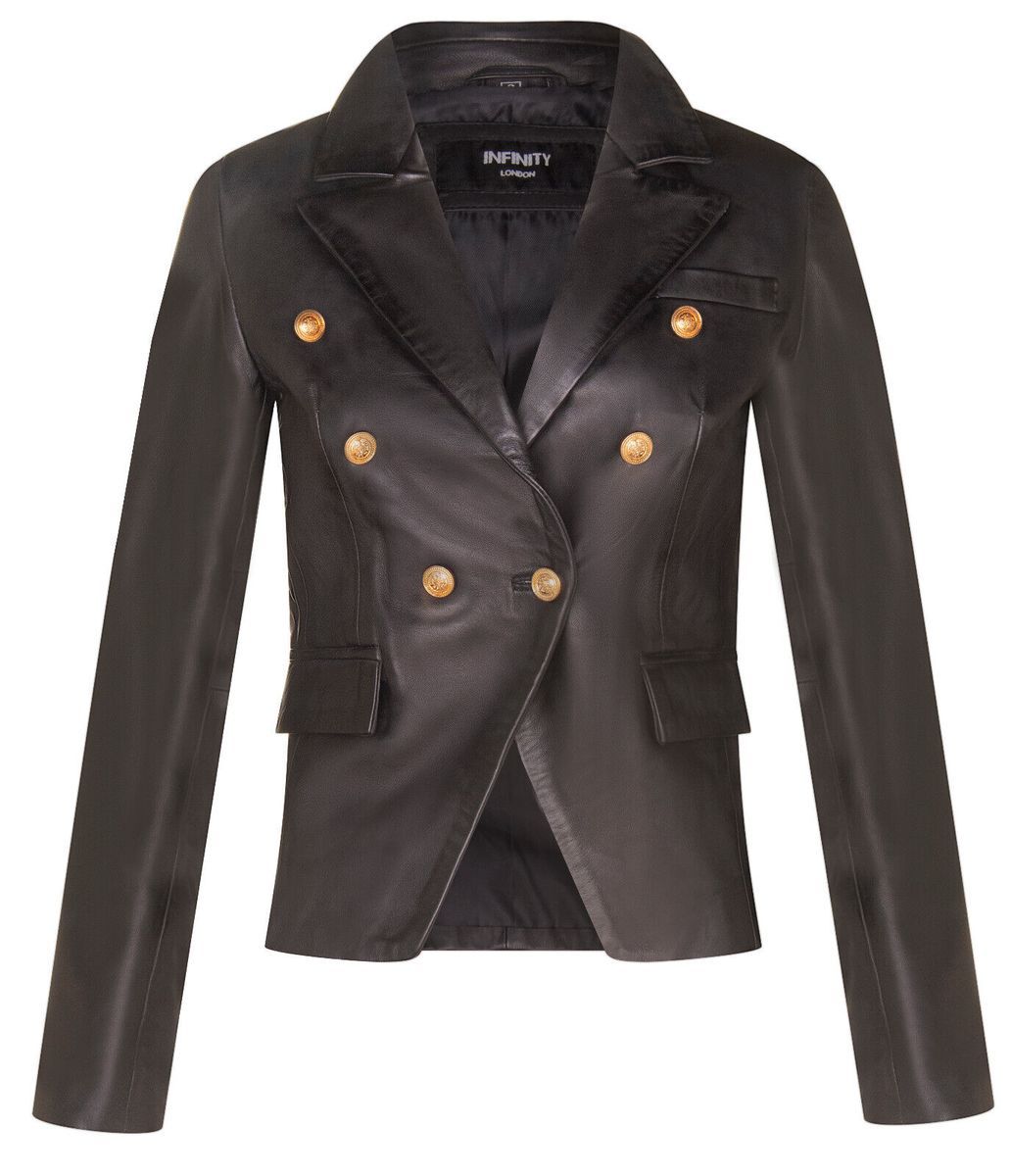 Zweireihiger Leder-Blazer im Militär-Stil