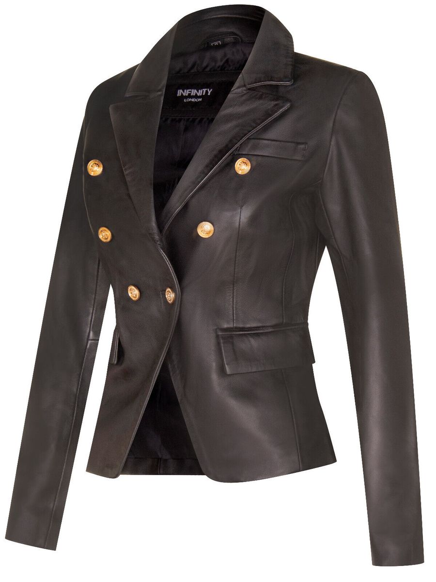 Zweireihiger Leder-Blazer im Militär-Stil