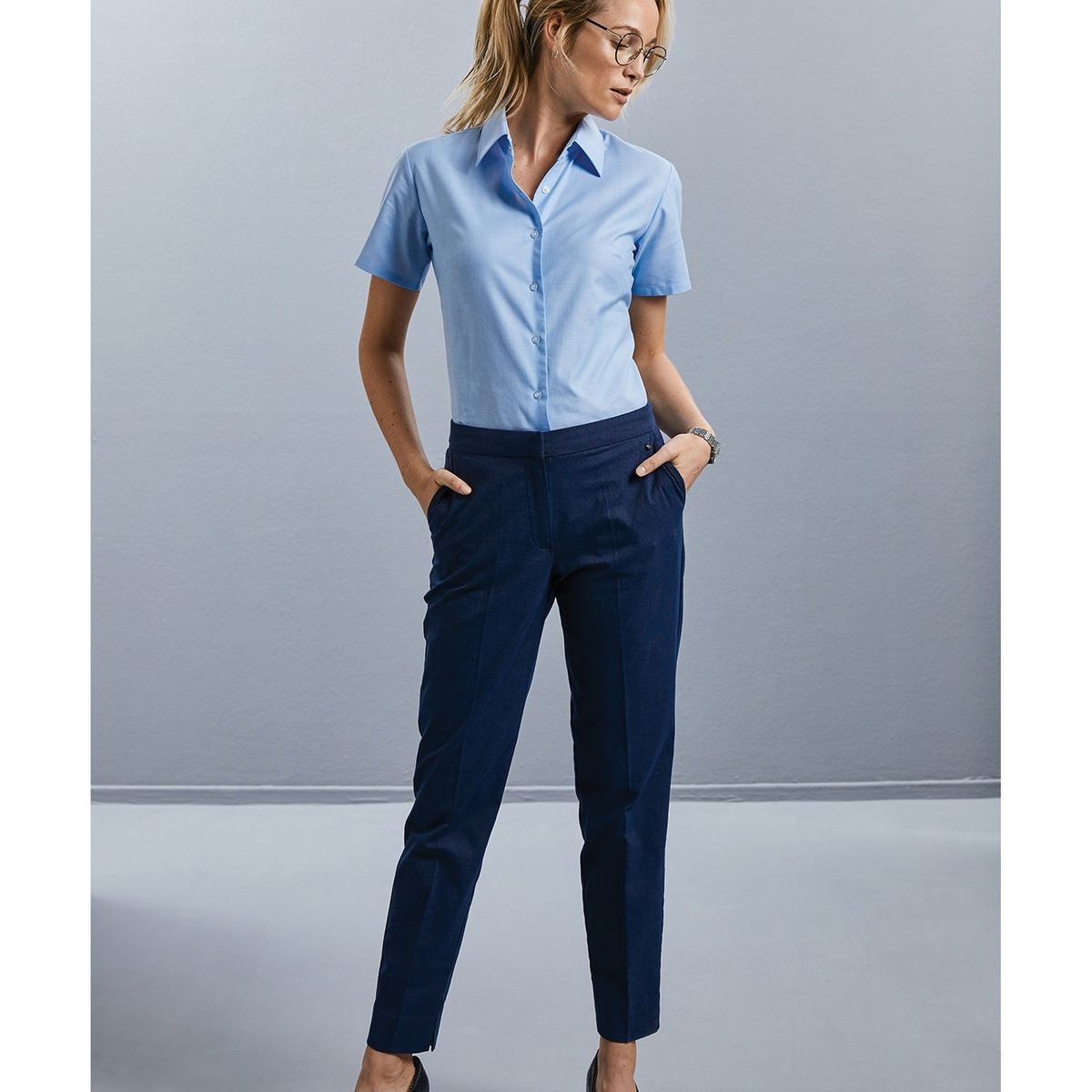 Kurzärmelige pflegeleichte Oxford-Bluse