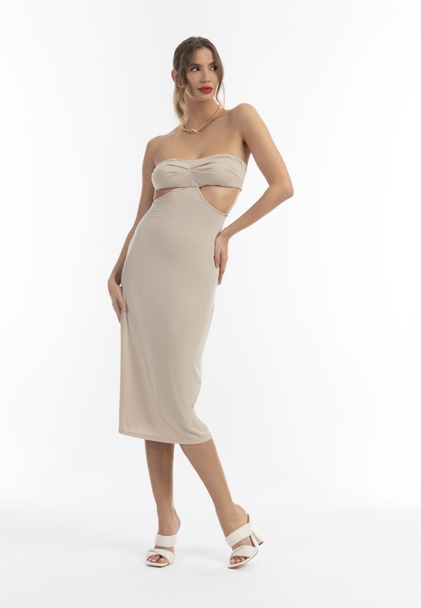 Trägerloses Midi-Kleid mit Cut-Outs