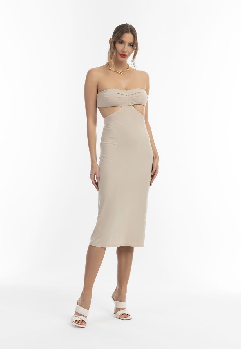 Trägerloses Midi-Kleid mit Cut-Outs
