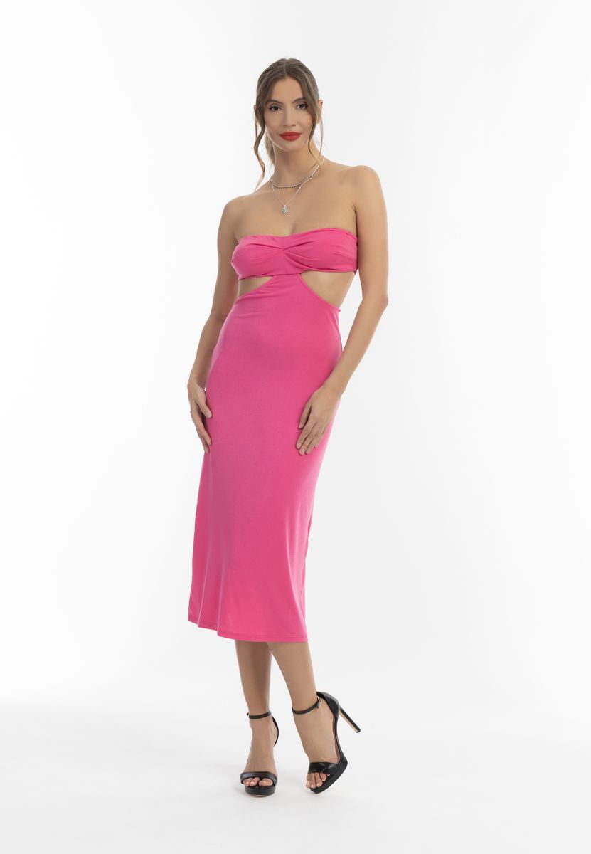 Trägerloses Midi-Kleid mit Cut-Outs