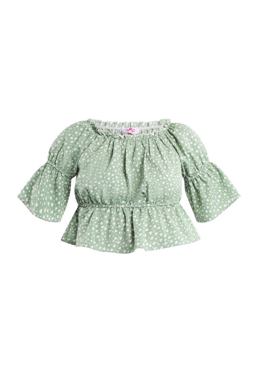 Kurze Carmenbluse mit Herzprint